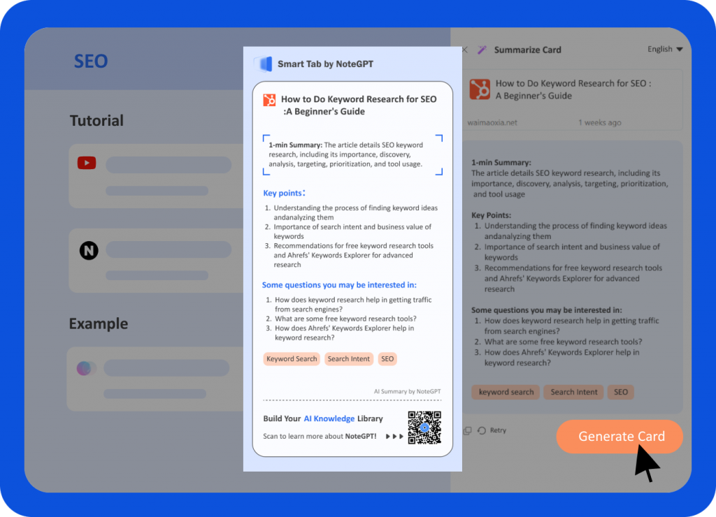 Easily convert AI-generated summaries and search outcomes into handy knowledge cards.